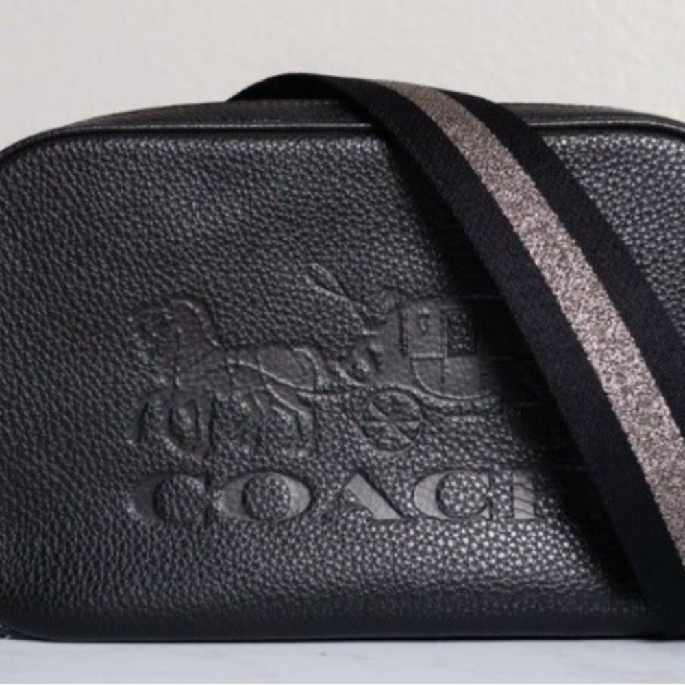 COACH HORSE BUGGY BLACK PEBBLE LEATHER CROSSBODY 2 ZIPPER COMPARTMENTS